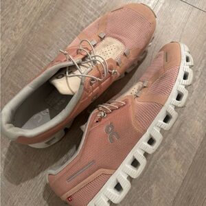 On Cloud Running Shoes Coral and Cream Athletic Shoes